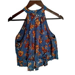 Xhilaration Blue Floral Print Tank Top